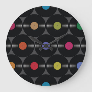 Grande Horloge Ronde Vinyle géométrique : Arrière - plan simple sans fi