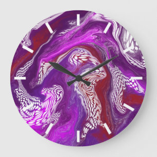 Grande Horloge Ronde Violet et Bourgogne Art Abstrait