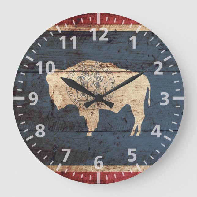 Grande Horloge Ronde Vioming State Flag on Old Wood Grain (Recto)