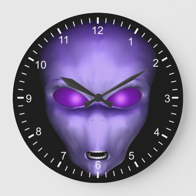 Grande Horloge Ronde Visage Alien pourpre (Recto)