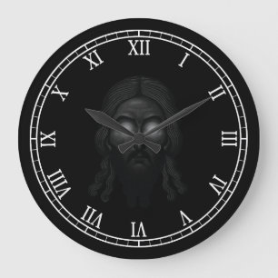 Grande Horloge Ronde Visage de Jésus Christ avec l'icône orthodoxe d'éb