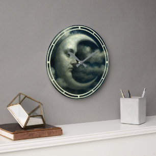 Grande Horloge Ronde Visage de Lune Croissante