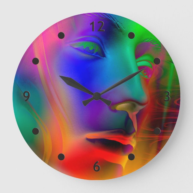 Grande Horloge Ronde Visage d'une femme psychédélique (Recto)