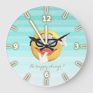Grande Horloge Ronde Visage Emoji Adorable - Soyez heureux toujours