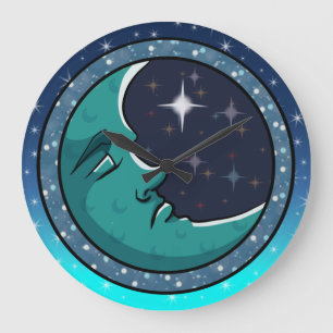 Grande Horloge Ronde Visage Homme Dans La Lune