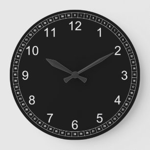 Grande Horloge Ronde Visage noir - nombres blancs