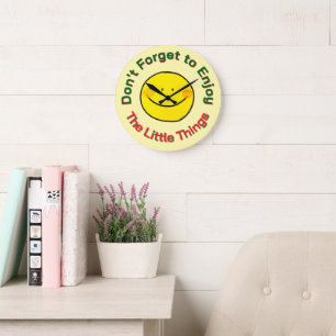 Grande Horloge Ronde Visage Souriant Jaune Heureux Profitez des Petites