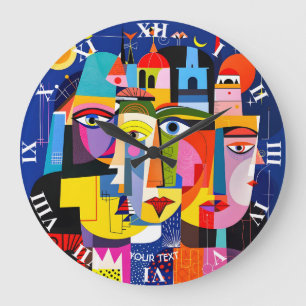 Grande Horloge Ronde Visages Formes Abstraits Mignons Fantastiques