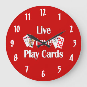 Grande Horloge Ronde Vivez, aimez, jouez Carte-Rouge