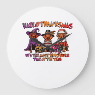 Grande Horloge Ronde Vizsla Halloween Thanksgiving Christmas Classic T-