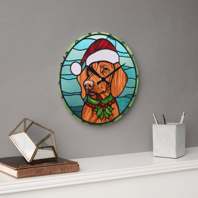 Grande Horloge Ronde Vizsla Vitraux de Noël (Bureau)