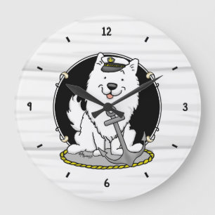 Grande Horloge Ronde Voile Nautique Eskimo Américain Chien Cute Eskie