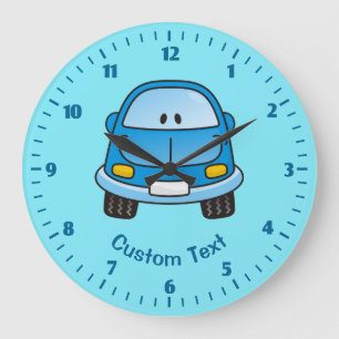 Grande Horloge Ronde Voiture de dessin animé bleue