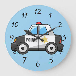 Grande Horloge Ronde Voiture de police animée