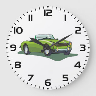 Grande Horloge Ronde Voiture de sport décapotable vert citron rétro