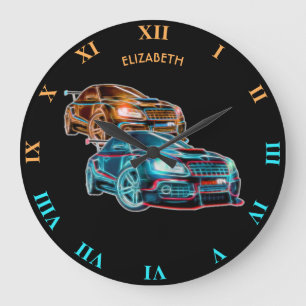 Grande Horloge Ronde Voitures de sport futuristes psychédéliques