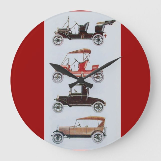 Grande Horloge Ronde VOITURES, noir blanc rouge (Recto)