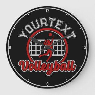 Grande Horloge Ronde Volleyball AJOUTER LE NOM Spike Ball Attaque Équip