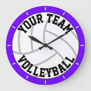 Grande Horloge Ronde Volleyball Personnalisé Texte et Couleur Mur Horlo