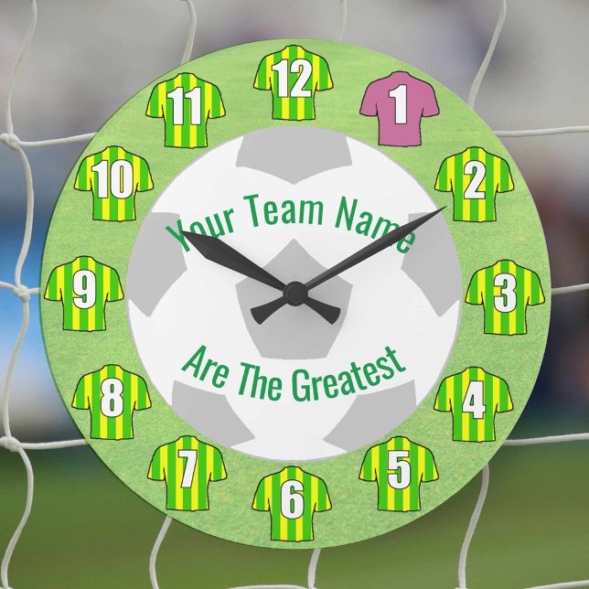 Grande Horloge Ronde Votre nom d'équipe - Chemises vertes et jaunes (Créateur téléchargé)