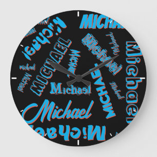 Grande Horloge Ronde Votre nom motif monogramme bleu rouge noir