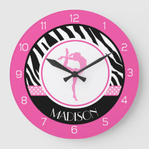 Grande Horloge Ronde Votre nom Zebra Imprimer la gymnastique avec déta