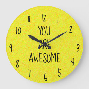 Grande Horloge Ronde VOUS ÊTES heureux jaune lumineux d'amusement