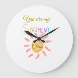 Grande Horloge Ronde vous êtes mon soleil jaune orange rayons de soleil