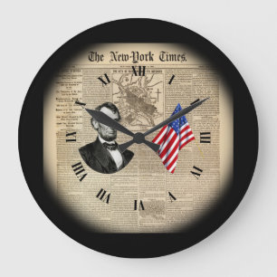 Grande Horloge Ronde Voyage dans le temps~Abe Lincoln~American Flag~NY 