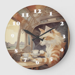 Grande Horloge Ronde Voyageur félin 