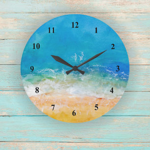 Grande Horloge Ronde Vue de plage Watercolor