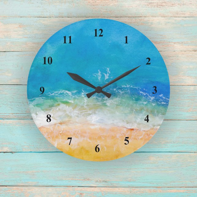 Grande Horloge Ronde Vue de plage Watercolor (Créateur téléchargé)