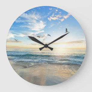Grande Horloge Ronde Vue sur la plage Belle Océan Serein