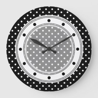 Grande Horloge Ronde Wall Clock Black and White Polka Dot