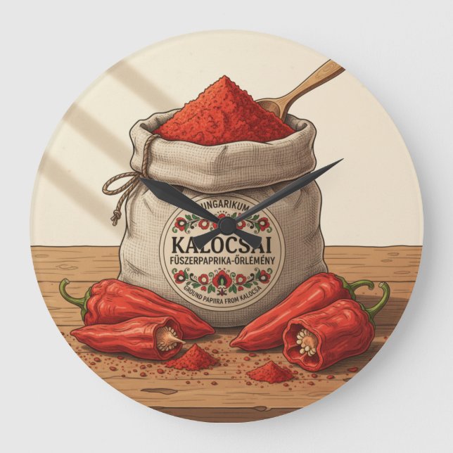 Grande Horloge Ronde Wall Clock Hungarian Kalocsai Paprika Spice Art  (Recto)