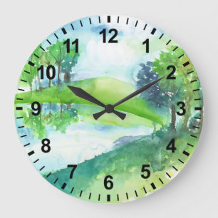 Grande Horloge Ronde Watercolor Nature Wall