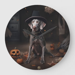 Grande Horloge Ronde Weimaraner Citrouilles Halloween Épouvantable