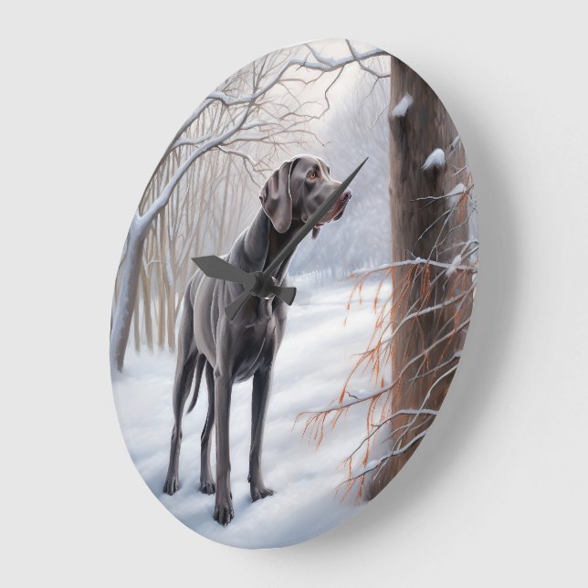 Grande Horloge Ronde Weimaraner Laisser Neige Noël (Angle)