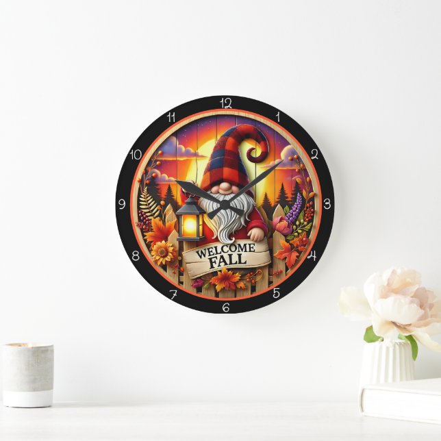 Grande Horloge Ronde Welcome Fall Gnome (Maison)