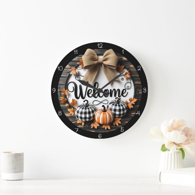 Grande Horloge Ronde Welcome Fall Pumpkins (Maison)
