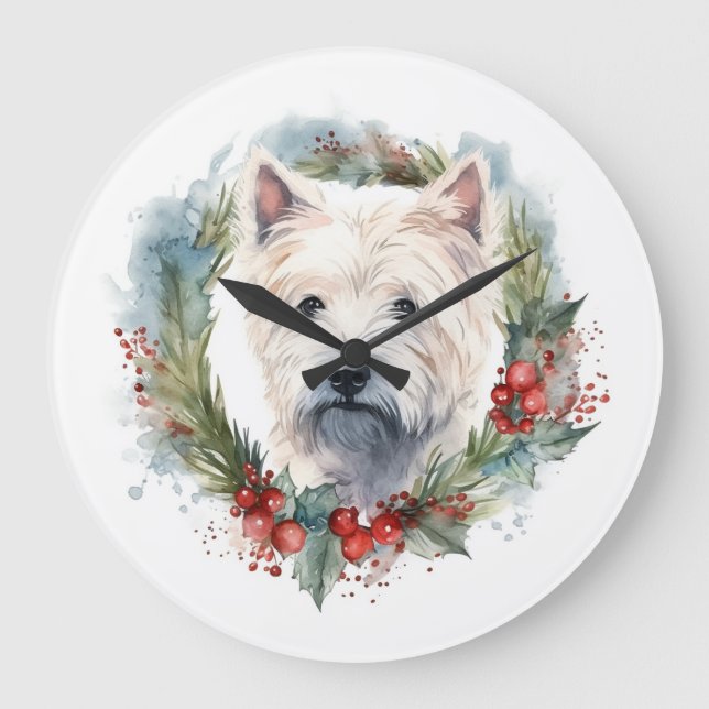 Grande Horloge Ronde West Highland White Terrier Wire de Noël (Recto)