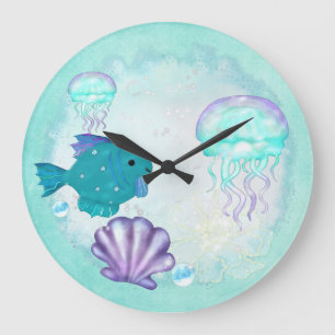 Grande Horloge Ronde Whimsey Aquarium 2 Folk Art