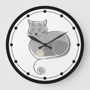 Grande Horloge Ronde Whimsical Cat Wall Clock