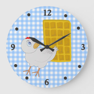 Grande Horloge Ronde Whimsical Chicken and Waffle Kitchen Wall Clock