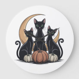 Grande Horloge Ronde Whimsigothique Chats noirs Citrouille Lune Hallowe