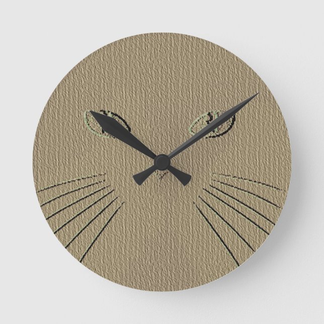 Grande Horloge Ronde Whiskers chaton Brown avec yeux verts (Recto)