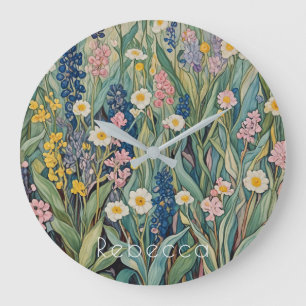 Grande Horloge Ronde Whispers de prairie : Pastel Fleurs sauvages