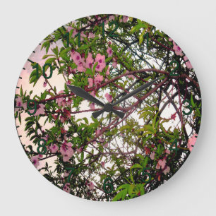 Grande Horloge Ronde "Whispers of Spring : Watercolor Pink Blossom Tree