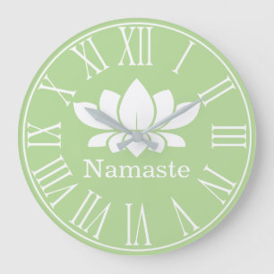 Grande Horloge Ronde White Lotus Flower Namaste Yoga