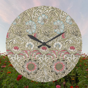 Grande Horloge Ronde William Morris Corncocktail Crème Bleu et Rose
